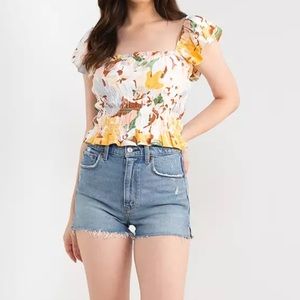 NWT Abercrombie & Fitch Flutter Sleeve Smocked Top in White Pattern Floral Med